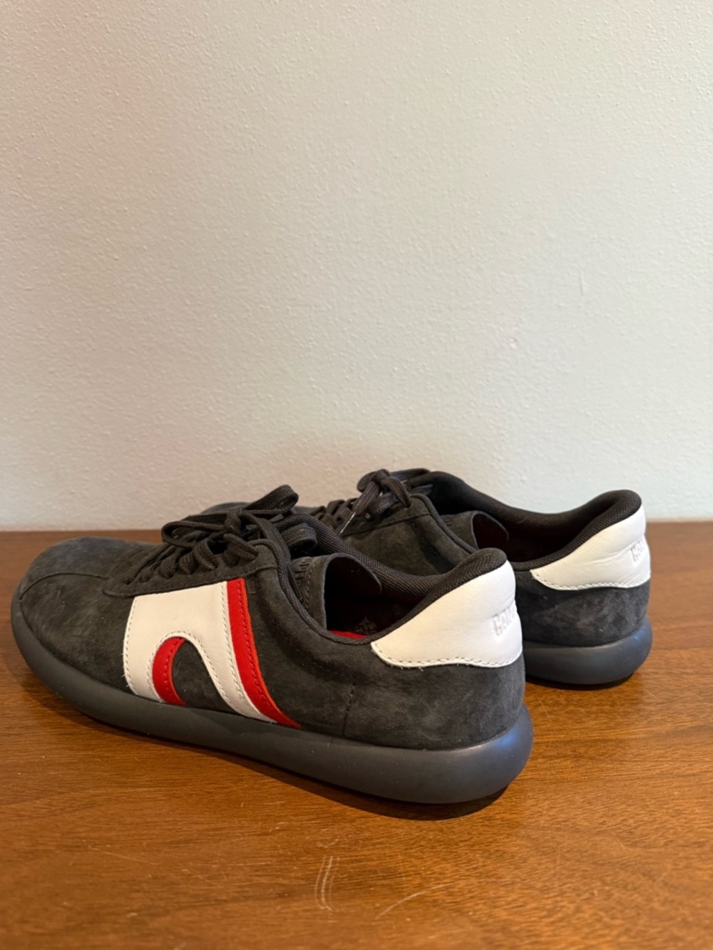 Camper Men's Black Suede Sneakers with White & Red Accents